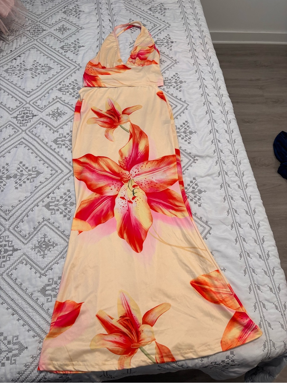 Floral Halter Maxi set in Peach and Pink